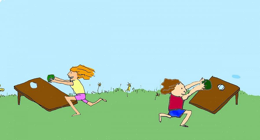 Waarbij kinderen de zitzakken in gaten moeten gooien op een effen geverfd bord