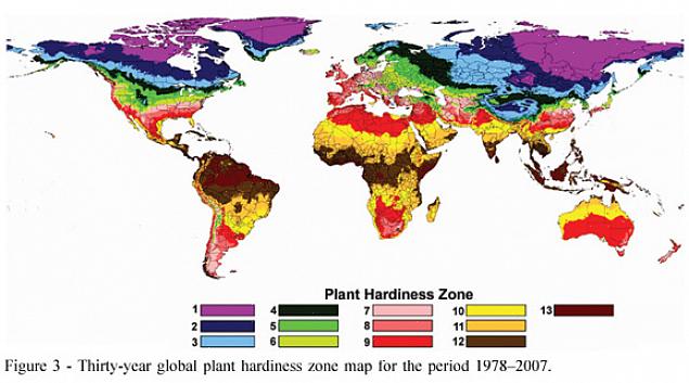 Deze winterhardheidszonekaart van de Australian National Botanic Gardens vertegenwoordigt een aangepaste