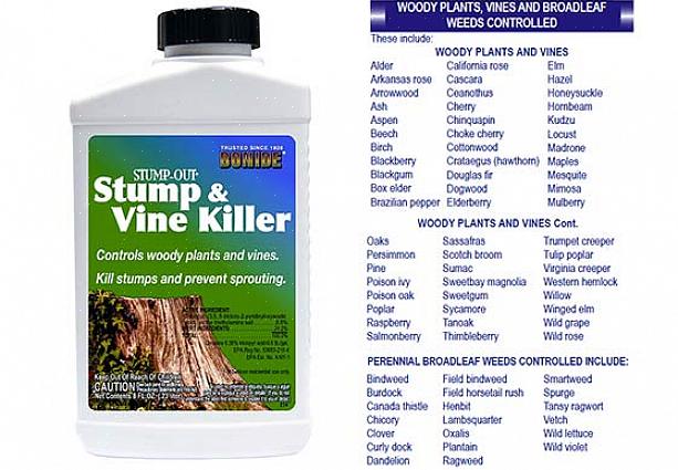 Volgens het productlabel "lost Stump-Out de ligninebinding tussen celluloselagen van de stronk op waardoor